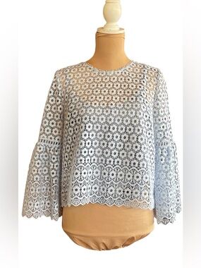 J CREW Powder Blue Blouse Floral Cutouts NWT